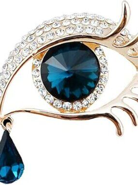 NEW Angel Tears Brooch Pins, Elegant Rhinestone Sapphire Big Eyes Alloy Long Eye